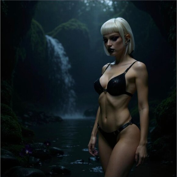 Shimmer Black String Bikini XL-2XL Metal Accents Tie Closure by Devil’s Fashion - Picture 4 of 6